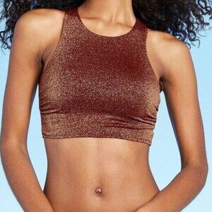 Xhilaration Bikini Top Juniors Small (0-2)‎ Raisin Metallic Textured High Neck